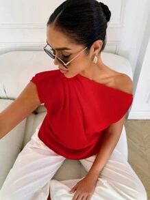 Blusas rojas elegantes para el Día de San Valentín con hombros para mujer - Rojo - Ver 2