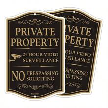 BlazeVideo Large Private Property No Trespassing Sign, 2-Pack 12" X 18" No Soliciting 24 Hour Video Surveillance Yard Signs, Reflective Rust Free Aluminum, Fade Resistant, UV Protected & Waterproof