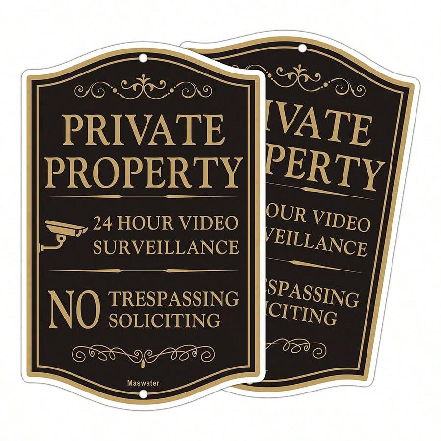 BlazeVideo Large Private Property No Trespassing Sign, 2-Pack 12" X 18" No Soliciting 24 Hour Video Surveillance Yard Signs, Reflective Rust Free Aluminum, Fade Resistant, UV Protected & Waterproof