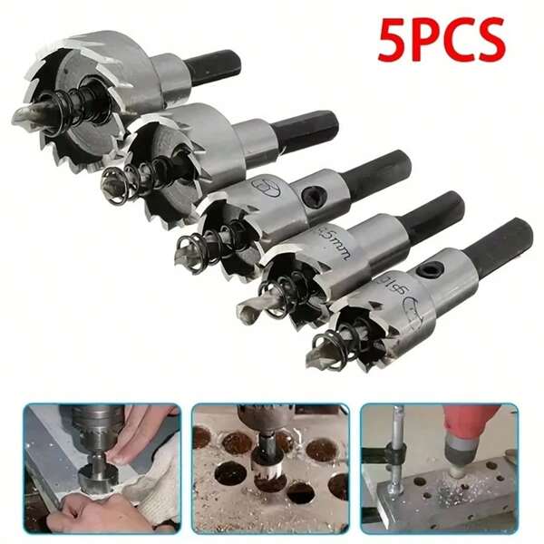 Kit conjunto de 5 peças Brocas Serra Copo Fura Metal Aço 16 a 32mm para metal