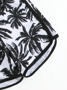 Young Girl Palm Tree Print One-Piece Swimsuit Set - Black - View 5