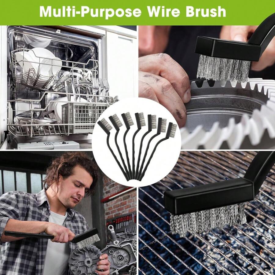10x Small Wire Brush Set Stainless Steel Wire Brush DIY Paint Rust-Remover Tool - Black - View 1