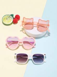 3 件装 6-12 岁男孩和女孩方形镜框、爱心镜框和可爱猫耳时尚眼镜，适合日常外出和装扮使用 - 彩色 - 查看 10