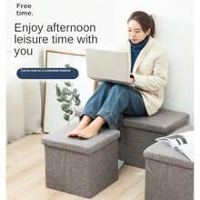 1 件大号亚麻折叠储物凳凳子双人座脚凳储物箱返校宿舍储物