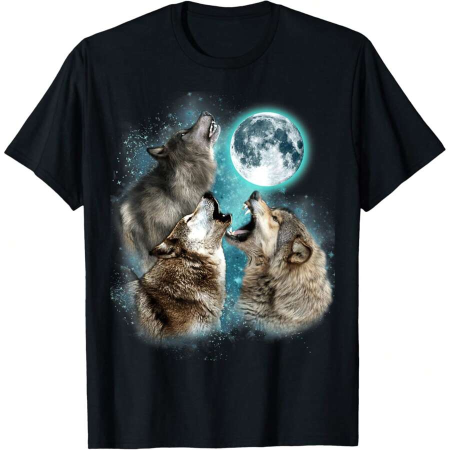 3 Wolf Moon Howling Wolf Head Funny Wolves For Men Women T-Shirt - Black - View 1
