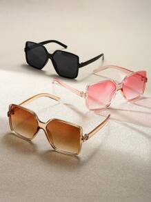 3 Pairs European & American Style Oversized Y2K Fashion Glasses, Women's, Suitable For Driving, Summer Beach Vacation, Outdoor Activities, Travel. Casual Square Frame, Perfect For Outings And Back To School Season. - Multicolor - View 3