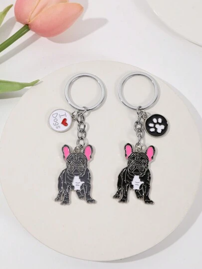 1 pieza Llavero de metal con diseño de bulldog, llavero unisex, adecuado para llavero, colgante de bolso, accesorio DIY, regalo de pareja, accesorio de coche