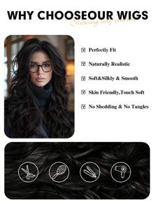 Tóc giả nữ dài 26 inch, kiểu tóc nhiều lớp, rẽ ngôi giữa, màu đen, chất liệu tổng hợp, sóng tự nhiên. - màu đen - Xem 7