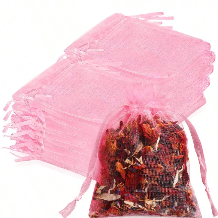 50/100pcs Pink Organza Gift Bags, Festival Celebration Candy Bags, Wedding Party Favor Bags, New Year Party Colorful Drawstring Mesh Bags With Ribbons, Multi-Size Options, Baking Packaging Bags, Jewelry Gift Packing Bags, Event & Party Favor Net Bags, Suitable For Various Weddings, Back To School Gifts, Family Gatherings, Festivals, Celebrations, Outdoor Parties, All Seasons, Can Be Used As Fruit Protection Bags - Multicolor - View 1