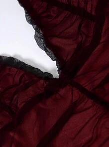 女士性感露背吊带V领荷叶边中长连衣裙，适合音乐会、锐舞派对、音乐节、毕业典礼和圣诞节等夏季场合，优雅迷人。 - 紅色和黑色 - 查看 9