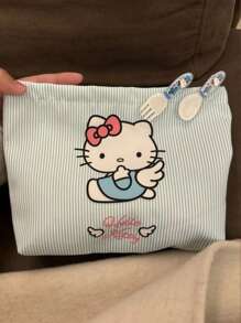 Sanrio Sanrio New Cute Cartoon Blue Striped KT Cat Hand-Held Cosmetic Bag Large Capacity Commuter Bag Female Student Pencil Case Without Hair Clip