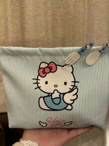 Sanrio Sanrio New Cute Cartoon Blue Striped KT Cat Hand-Held Cosmetic Bag Large Capacity Commuter Bag Female Student Pencil Case Without Hair Clip