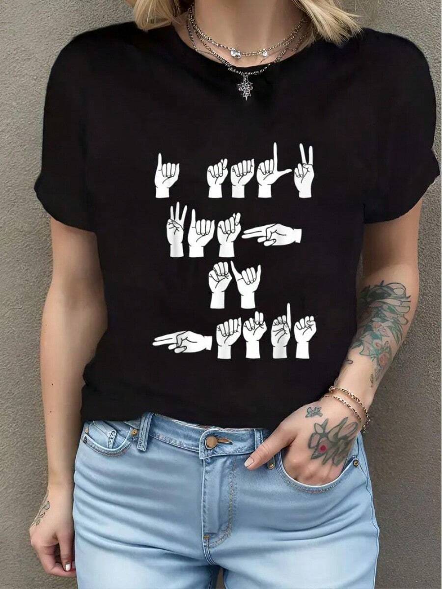 ASL American Sign Language Finger Spell I Talk With My Hands T-Shirt - Black - View 1
