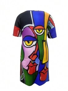 Plus Size Fashion African Print V-Neck Pocket Dress
