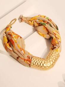 1pc Unique Matte Gold Metal Twisted Tube & Leopard Print Pattern Necklace, Suitable For Women Evening Party And Daily Wear - Brown - View 3