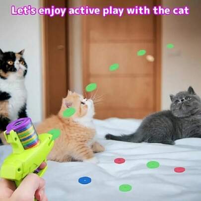 Interactive Cat Toy Launcher Set, No Battery Required, Includes Foam Disc, Suitable For Cat Lovers And Cat Owners, Manual Launcher, Gift For Cat/Dog Owners, Ideal For Pet Play And Exercise, Plastic Material.