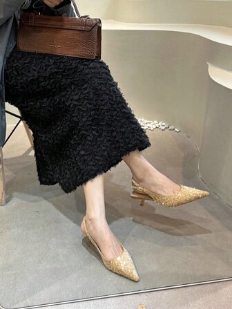 女士尖头露跟凉鞋，带闪亮亮片装饰，优雅淑女风格，夏季新品，百搭