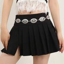 Oval Cutout Waist Chain Boho Style Silver Metal Belly Chain Vintage Decor Dress Belt Body Jewelry Alloy Waist Belt, Suitable For Spring, Summer, Autumn And Winter Summer, School Fall, Autumn, Halloween