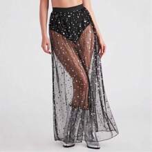 女士薄款银色星形裙婚纱衬裙派对礼服秋季女士服装 - 黑色 - 查看 9