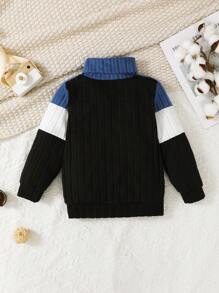 Sudadera de cuello alto acanalado con contraste de colores y parches para niño - Azul - Ver 6