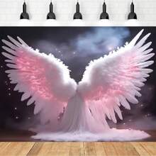 Arrière-plan en polyester avec ailes d'ange rose et blanc fantaisie - parfait pour les portraits artistiques, les événements de bienfaisance et la décoration de studio