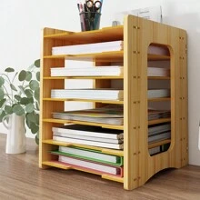 File Rack, Office File Tray Letter Rack Desk Storage Rack Paper A4 File Rack - Wood Color - View 6
