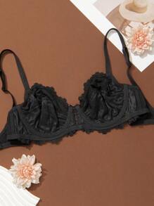 Wingslove حمالة صدر بتشكيل من الدانتيل الأزهار للنساء ذوات الحجم الكبير، بتصميم بسيط وعصري للارتداء اليومي، رفع وتدعيم - الأسود - مشاهدة 2