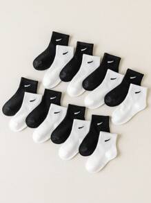 8 Pairs/Set Random Mixed Color Kids Socks, Black Versatile, Grey Baby Mid-Calf Socks With Diagonal Stripe Pattern, Suitable For Casual Daily Wear - Multicolor - View 3