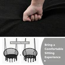 Homasis Hammock Swing Chair With Cushion Hanging Hardware Kit Indoor Outdoor - Black - View 10