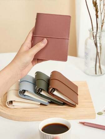 迷你活页笔记本，带皮革封面，可拆卸 5 孔空白填充纸，简易计划簿，便携轻巧，简约风格，学校用品，返校