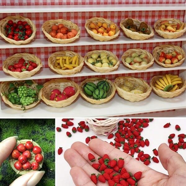 1PC/9PCS Mini Fruit And Vegetable Set, 1/12 Ratio Mixed Color Plastic Grocery, Suitable For Rural Garden Farm Decoration, Mini House Accessories