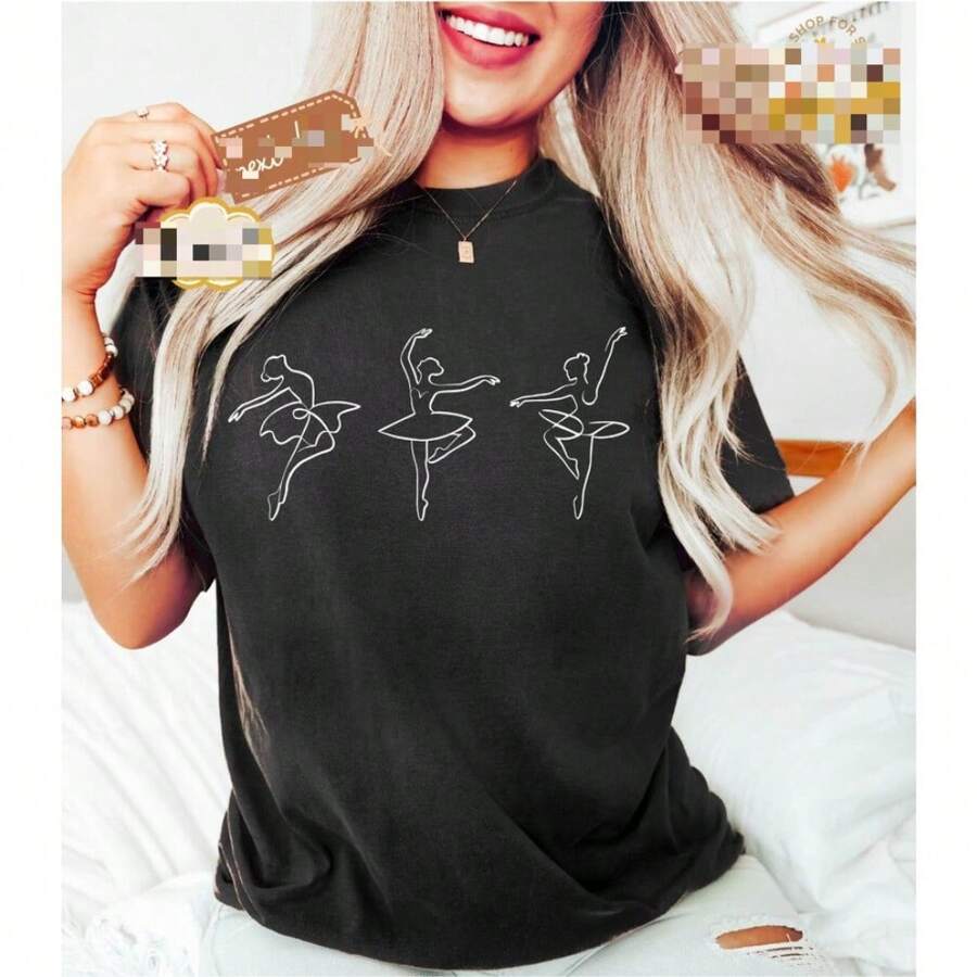 Ballerina T-Shirt And Shirt With Ballet Shirt For Dancer Dance Teacher Gift Dance Mom Shirt Gift For Dancers Shirt Teacher Shirts Summer Tops Comfortable Cotton - 黑色 - 查看 1