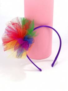 1 pieza Diadema con flor de malla colorida para niñas, diadema para fiesta adecuada para adolescentes, se puede usar como accesorio de baile