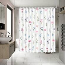 1pc Watercolor Floral Shower Curtain, Pink & Blue Flower Pattern, Minimalist Greenery Bathroom Decor, Waterproof Shower Curtain, Home Decor, Bathroom Accessories, Translucent, Suitable For All Seasons, Essential For Back To School - Multicolor - View 4