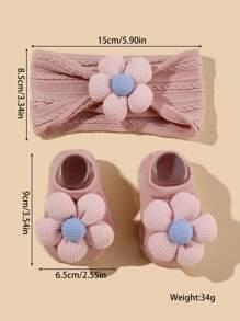 1 set Bandeau élastique en nylon et chaussettes avec décor floral pour bébé/tout-petit - HB134 vieux rose - Voir 3