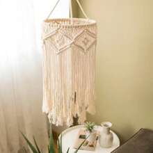 1pc Macrame Lampshade, Boho Style Hanging Decor. Handmade Woven Fringe Tassel Pendant Light Fixture - Lamp Not Included Gifts Birthday Graduation