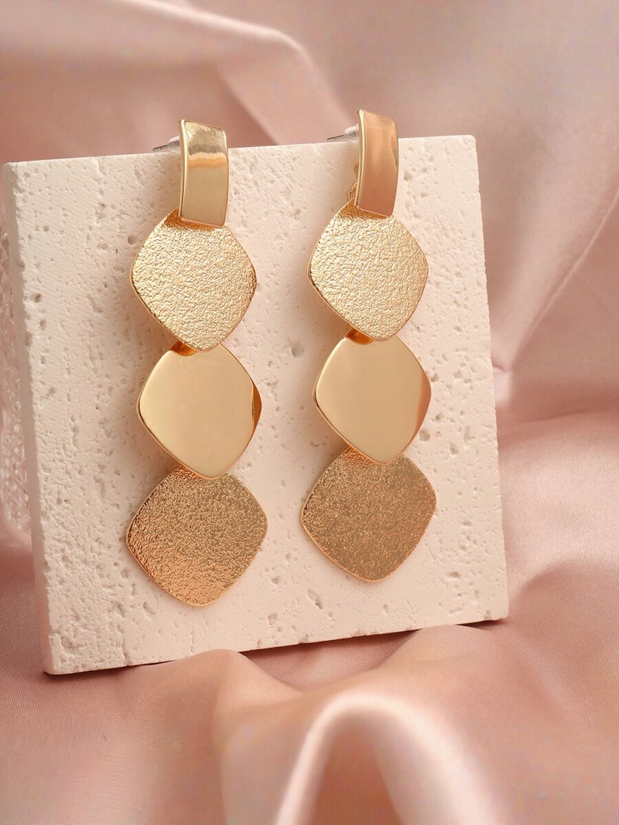 1 Pair Geometric Modern Punk Style Gold-Colored Alloy Dangle Earrings, Suitable For Music Festivals And Vacations - Yellow Gold - View 1