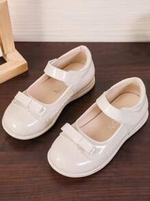 1 Pair Minimalist Fashion British Style Bowknot Wave Girls' Flat Shoes, Suitable For All Seasons - Beige - View 2