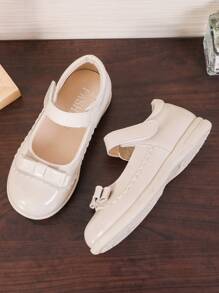 1 Pair Minimalist Fashion British Style Bowknot Wave Girls' Flat Shoes, Suitable For All Seasons - Beige - View 4