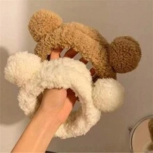 3 件可爱熊猫耳朵蓬松头带，弹性毛绒球装饰头带，适用于洗脸、敷面膜、做头发造型 - 彩色 - 查看 1