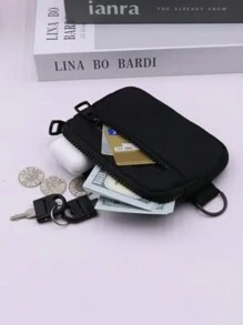 1pc Outdoor Multi-Functional Earphone, Key & Card Holder, Coin Pouch, Card Wallet, Casual Style - Black - View 2