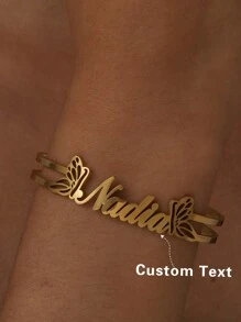 Fashionable Minimalist Luxurious High-End Simple Stylish Versatile Elegant Sexy Gold Crown, Heart-Shaped Customized Name Cut Bracelet, Suitable As Gift For Friends, Lovers, Family, Birthday, Anniversary, Festivals, Traveling Accessories