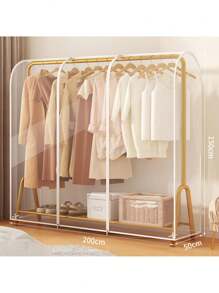 (Cover Only, Rack Not Included) Large Transparent Plastic Clothes Rack Cover - Freestanding Double-Rod Wardrobe Dust Cover, Full Zipper Design, Suitable For Handbags And Clothing Storage, Bedroom Organization, Home Storage - Clear - View 3