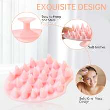 DUAIU 头皮按摩器洗发刷带头部头皮梳，硅胶头皮刷刮痧梳，男女生发去屑，头部按摩刷梳子套装礼物，粉色 - 粉色 - 查看 8