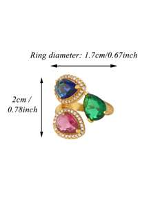 1pc Vintage Gemstone Three Water Droplets Ring, 18K Gold-Plated Cubic Zirconia Open Rings For Women, Wedding Party Vacation Jewelry Luxury Accessories Gifts For Valentine's Day, Mother's Day