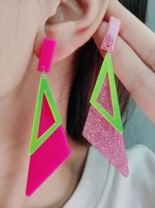 1 Cặp bông tai tam giác hình học hai lớp màu neon thời trang dành cho nữ - tam giác đôi huỳnh quang - Xem 1