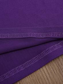 Camiseta de manga corta con cuello redondo, efecto estilizador, con diseño de oso 3D y letras, estilo casual y cómodo para mujer. Camiseta de manga corta morado oscuro para mujer. Prenda de primavera, top de verano, regalo para vacaciones. - Morado - Ver 3