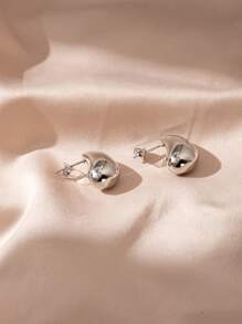 1 Pair Water Drop Shaped Minimalist Comma-Inspired Gold-Plated Stainless Steel Earrings, Suitable For Daily Wear, Exclusive Limited Stock, Same Day Dispatch - Silver - View 5