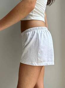 Womens Low Rise Shorts Casual Elastic Waist Solid Color/Stripes/Cartoon Print Loose Lounge Shorts Going Out Shorts - Xám - Xem 3