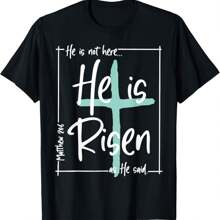 He Is Risen Shirt Easter Christian CrossT-Shirt - Black - View 1